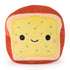 Front view of Cheeky Chonks Rearly Garlicky 6-inch plush, featuring a happy embroidered face on a yellow garlic bread slice with green sprinkles and a brown crust.