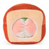 Rear view of Cheeky Chonks Rearly Garlicky 6-inch plush toy, showing soft peach and garlic clove detail inside a brown bread-like plush exterior.