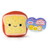 Cheeky Chonks Rearly Garlicky reversible plush toy shown with product tag, highlighting its cute garlic bread design and collectible branding for children ages 4 and up.