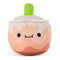 Reversed view of a reversible 6-inch plush toy shaped like a bubble tea cup with a cinched pink fabric rear and white plush lid, designed for kids and collectors.