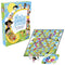 Chutes and Ladders classic kids board game set showing colorful square path board with slides and ladders, cartoon children illustrations, spinner, and pawns, laid out beside the game box on a clean white background.
