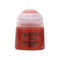 Citadel Mephiston Red base paint in bold deep red liquid inside a smooth plastic pot with a clear flip-top lid, small cylindrical form for acrylic miniature basecoating and solid color coverage.
