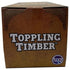 Top view of TCG Toys Toppling Timber game box featuring the logo in bold white letters with ornate golden corner designs on a brown textured surface representing a wood theme.