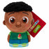 CoComelon Cody 5-inch plush toy featuring a soft brown fabric body, curly black hair, and a green shirt with a dinosaur design, made for toddlers and young children who love CoComelon characters.