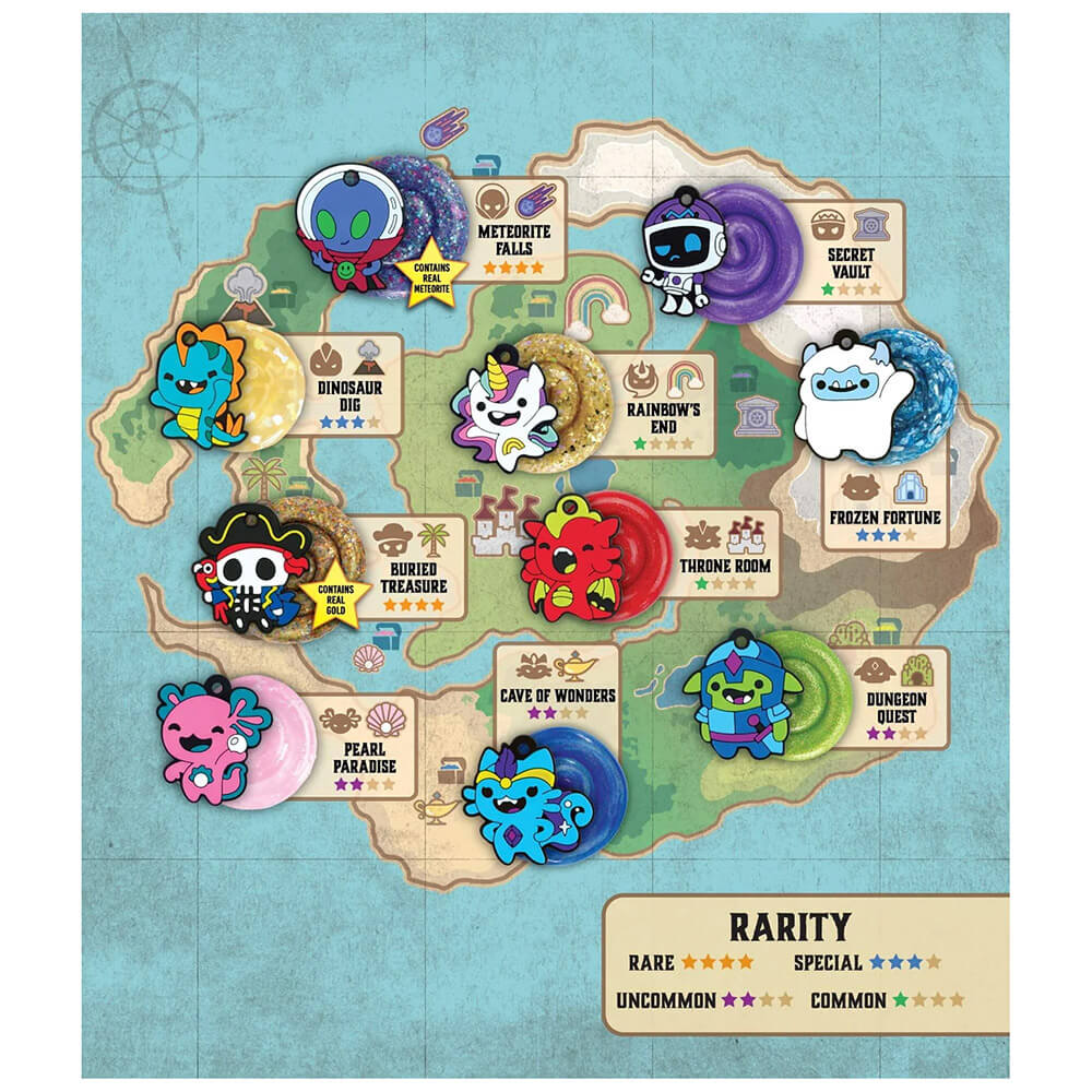 The rarity chart of each of the Crazy Aaron's Mini Lost Treasure Guardians 2" Tin