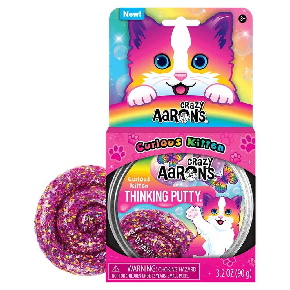 Crazy Aaron's Trendsetters Curious Kitten Thinking Putty 4" Tin Packaging