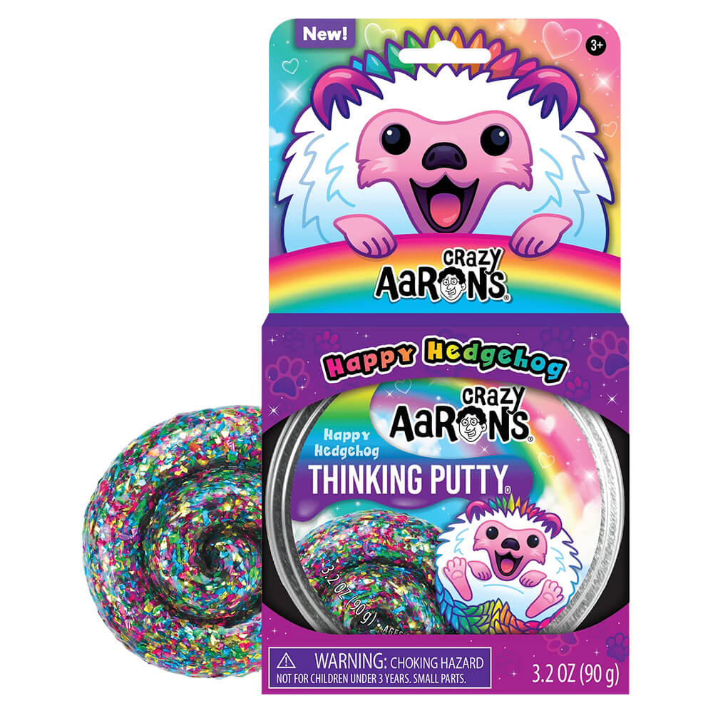 Crazy Aaron's Trendsetters Happy Hedgehog Thinking Putty 4" Tin Packaging