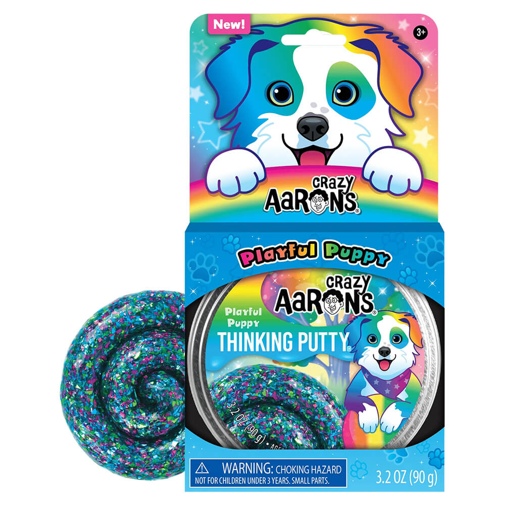 Crazy Aaron's Trendsetters Playful Puppy Thinking Putty 4" Tin packaging