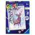 Front packaging of Ravensburger CreArt festive friends glitter painting kit, showing woodland deer and bird winter scene with glitter frame, recommended for ages 9 and older.