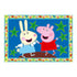Finished Peppa Pig painting showing Peppa and friend on blue background with green stars, bordered with playful Peppa Pig themed design.