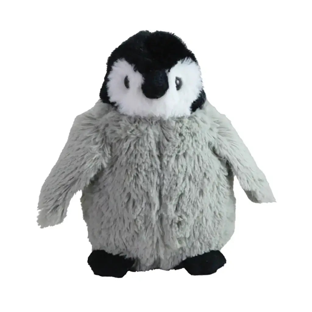 Cuddle Zoo baby penguin plush shows soft grey faux-fur texture with rounded body and black-and-white face details, shaped for cuddling and displayed against a clean white background for product clarity. Designed to highlight its soft materials and child-friendly shape.
