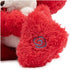 Close-up of plush Elmo’s fuzzy red foot with embroidered blue swirl design, showing fabric texture and stitched details for added character and durability.