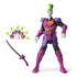 The Joker Ninja Strike 6-inch action figure shown with removable sword and shield accessories, wearing detailed purple and black armor with green topknot hair.