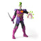 DC Comics 6-inch Ninja Strike The Joker action figure standing upright, in purple battle armor with katana sword and green spiked shield, on white background.