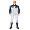 Front view of DC Studios Green Lantern 12-inch action figure wearing white, black, and green superhero suit with emblem belt and power ring, poseable collectible toy.