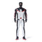Front view of DC Mr. Terrific 12-inch action figure in black, white, and red costume with 'Fair Play' on sleeves, mask detail, and red 'T' emblem at waist, fully poseable design.