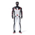 Front view of DC Mr. Terrific 12-inch action figure in black, white, and red costume with 'Fair Play' on sleeves, mask detail, and red 'T' emblem at waist, fully poseable design.