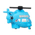 Rear angled view of Rotor Turbosky Disney and Pixar Cars mini helicopter in vibrant blue, featuring back propeller, Dinoco decals, and animated eyes for character play.