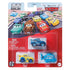 Front packaging of Disney and Pixar Cars mini racers featuring Dinoco Cruz Ramirez, Dinoco Lightning McQueen, and Rotor Turbosky, displayed in a red blister pack for ages 3+.