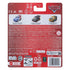 Back of Disney and Pixar Cars mini racers packaging featuring Jim Reverick, Tim Treadless, and Michael Rotor with toy images, safety warnings, and manufacturer info.