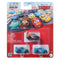 Front retail packaging of Disney and Pixar Cars mini racers 3-pack with clear window display of Jim Reverick, Tim Treadless, and Michael Rotor collectible die-cast toys.