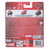 Back of Disney and Pixar Cars mini racers packaging showing toy descriptions and safety warnings in multiple languages, with images of McQueen, Mater, and tractor.