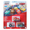 Front packaging of Disney and Pixar Cars mini racers set with clear plastic window displaying Muddy Lightning McQueen, Mater, and tractor toys against a race-themed backdrop.