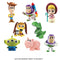Toy Story Disney Pixar Minis figures assortment displayed on a white background, showing colorful glossy plastic characters including Woody, Buzz Lightyear, Bo Peep, Rex, Slinky Dog, Hamm, Alien, and Buzz variants as small collectible surprise toys sold separately.
