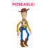 Disney and Pixar Toy Story Woody 12-inch action figure in a dynamic standing pose with “POSEABLE!” text, showcasing its articulation and signature cowboy outfit.