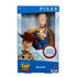 Front view of Disney and Pixar Toy Story Woody 12-inch action figure inside blue retail packaging, with character art and labeled as articulated and posable.