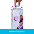 Hand turning spinning mechanism on top of Disney Frozen Spin & Reveal Anna doll box to reveal hidden toy surprises and accessories. Detailed toy description for collectors and children ages 3 and up.