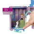 Disney Frozen Storytime Stackers Anna’s Arendelle Castle playset close-up shows Anna and Olaf figures on rotating dance floor with purple stained-glass style backdrop.