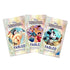 Disney Lorcana TCG Fabled booster pack assortment showing three sealed packs with foil designs of Cruella de Vil, Goofy with Max, and Mickey Mouse in retro animation style.
