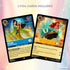Disney Lorcana foil trading cards featuring Mulan in a green robe with fan and Ariel on a rock with ocean waves, both illustrated in vivid colors with character stats.