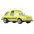 Yellow Pixar Cars Acer diecast toy with cartoon eyes on windshield, black trim, and silver mirrors, displayed in angled view with rolling black tires marked Road Hug.
