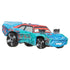 Angled view of Disney Pixar Cars Fishtail 1:55 diecast toy, featuring turquoise paint, red roof, Wild Bill’s decals, and large textured wheels with detailed character styling.