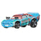 Disney Pixar Cars Fishtail diecast toy car in turquoise and red with black wheels, rugged texture, racing decals, and expressive eyes, designed in 1:55 scale for collectors.