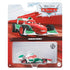 Disney Pixar Cars Francesco Bernoulli 1:64 diecast vehicle package front showing red and green Formula racer, clear blister packaging, Cars branding, metal badge, and illustrated racetrack background.