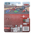 Disney Pixar Cars Global Racers Cup toy packaging back shows five colorful race cars on a winding track with red, green, blue, and white designs, safety warnings, and recycling symbols.