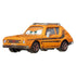 Disney Pixar Cars Grem diecast in bright orange with silver roof rack, black side detailing, rust effects, and expressive green eyes, positioned at a front angled view on white.