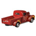 Disney Pixar Cars Heyday Smokey diecast pickup shown from a rear angled view, featuring deep red metal body, open truck bed with textured floor, silver rear bumper, flame graphics on the fenders, and classic proportions on a white studio background.
