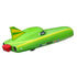 Green Disney Pixar Cars Nile Speedcone diecast car with smooth aerodynamic body, yellow fin detail, and red rear accent, shown from rear angled perspective.