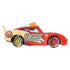 Lightning McQueen rescue edition diecast in red metal with tan side panels, low-profile race car shape, large Rescue 95 lettering, roof emergency light, and detailed wheels shown in a clean side view setting.