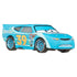 Ryan Shields diecast race car in bright aqua blue metal with smooth matte texture, aerodynamic stock car body, View Zeen 39 graphics, sponsor decals, Lightyear tires, and expressive windshield eyes on a white background.