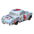 Disney Pixar Cars Slim Hood diecast vehicle in pale blue with black tires, red number 9, and cola sponsor graphics, shown from a rear angled view displaying trunk and bumper.