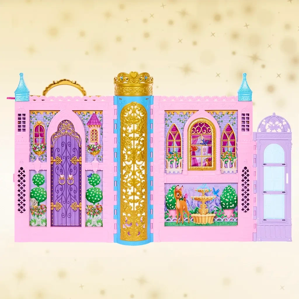 Children's toy Disney Princess castle with colorful design on a beige background