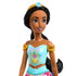 Close-up of Disney Princess Jasmine fashion doll with black hair, blue and gold tiara, off-the-shoulder top, and colorful details.