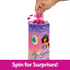 Hand turning top spinner on Disney Princess Spin & Reveal Jasmine doll packaging to reveal numbered compartments with surprises.