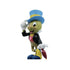 Side view of Jiminy Cricket 3.5-inch figurine holding an umbrella, tipping his blue top hat; part of Disney Showcase Pinocchio 85th anniversary collectible series.