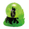 Front view of Maleficent waterball figure in green swirling flames holding a glowing orb, encased in dome; collectible from Disney Showcase villain series.